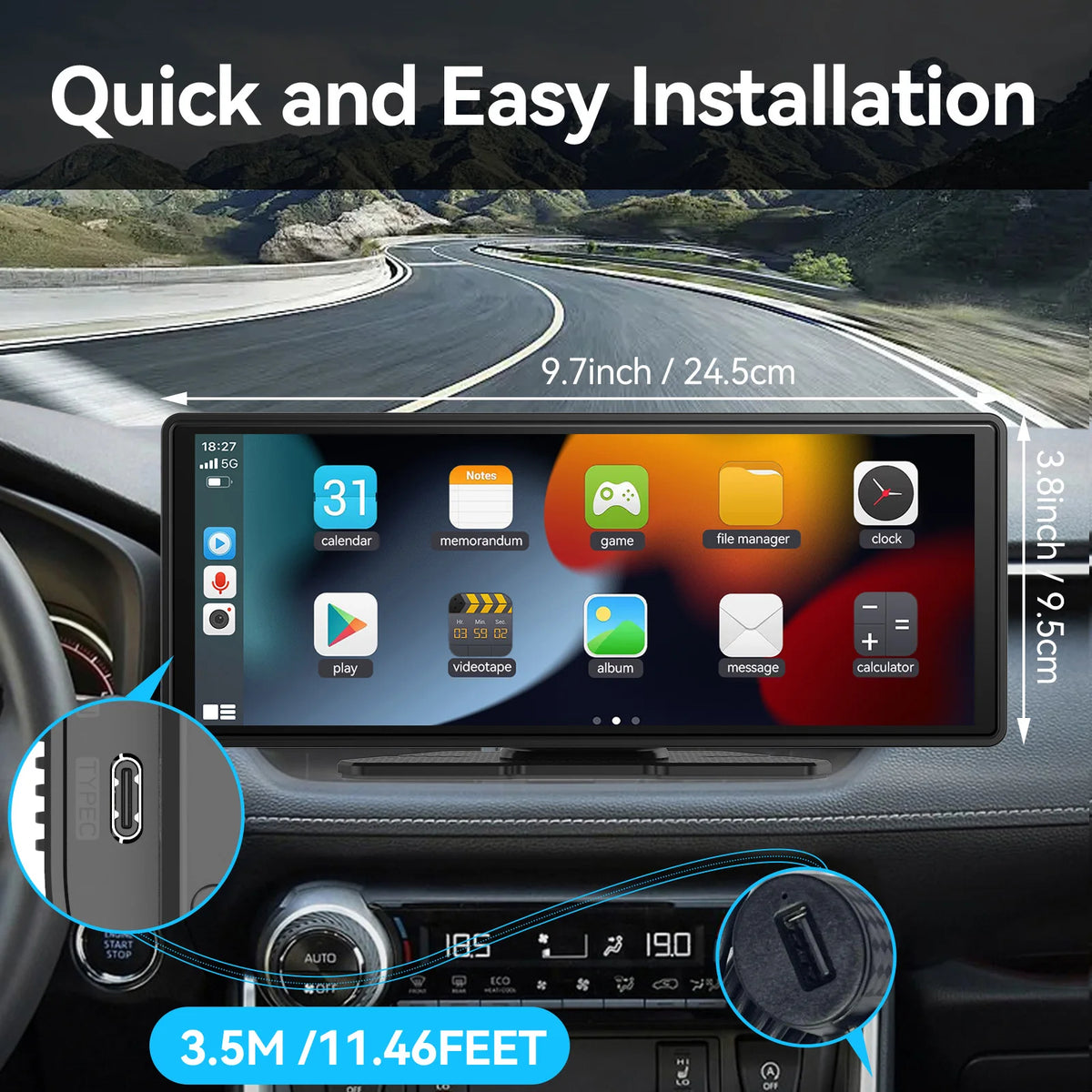 Portable Wireless CarPlay & Android Auto Screen