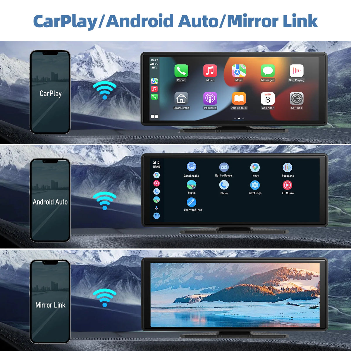 Portable Wireless CarPlay & Android Auto Screen