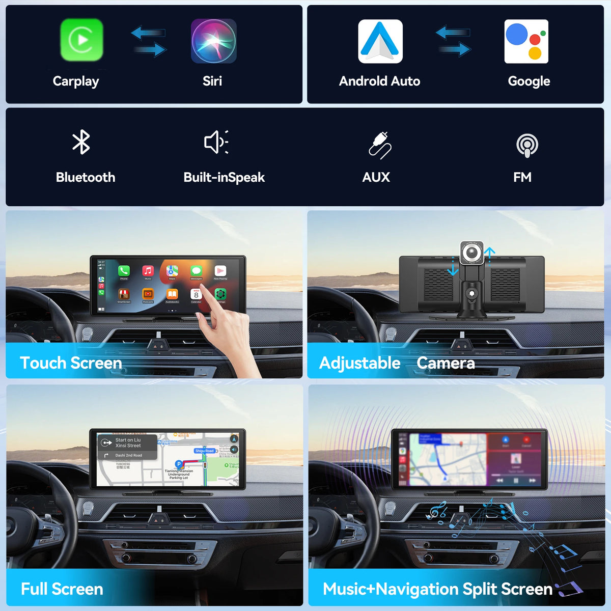 Portable Wireless CarPlay & Android Auto Screen