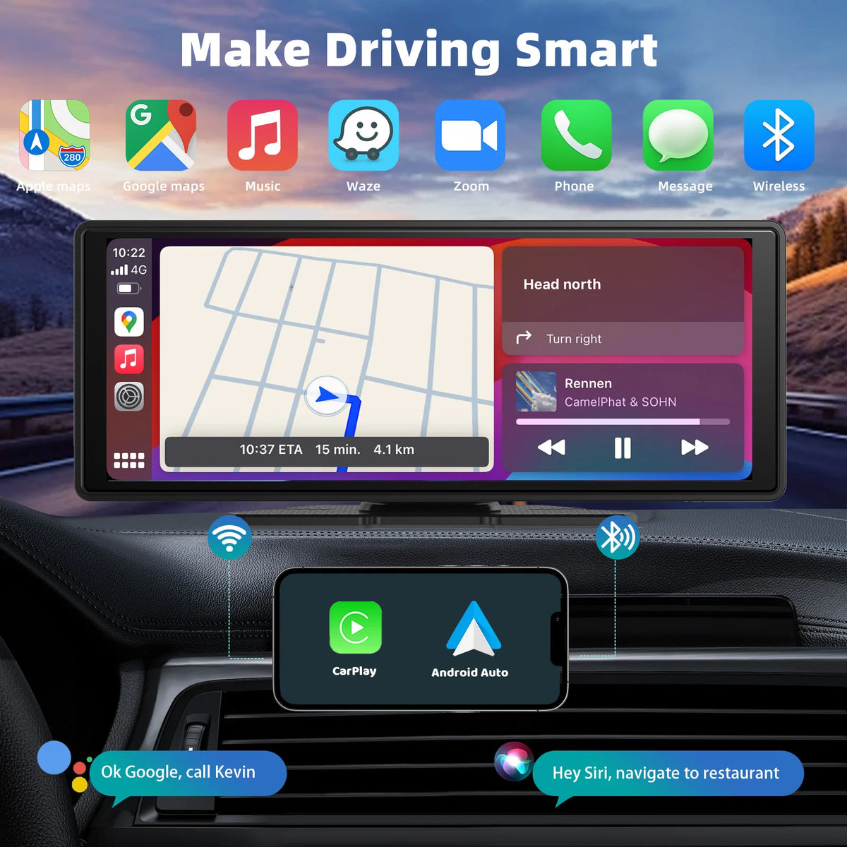Portable Wireless CarPlay & Android Auto Screen