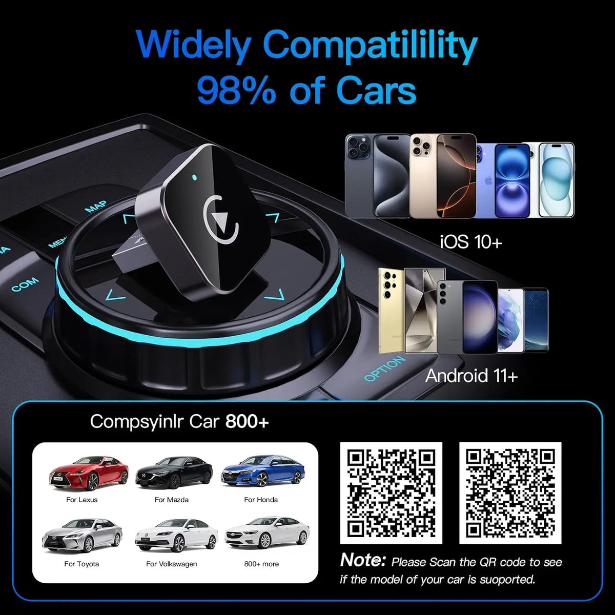 Compact Wireless CarPlay & Android Auto Adapter